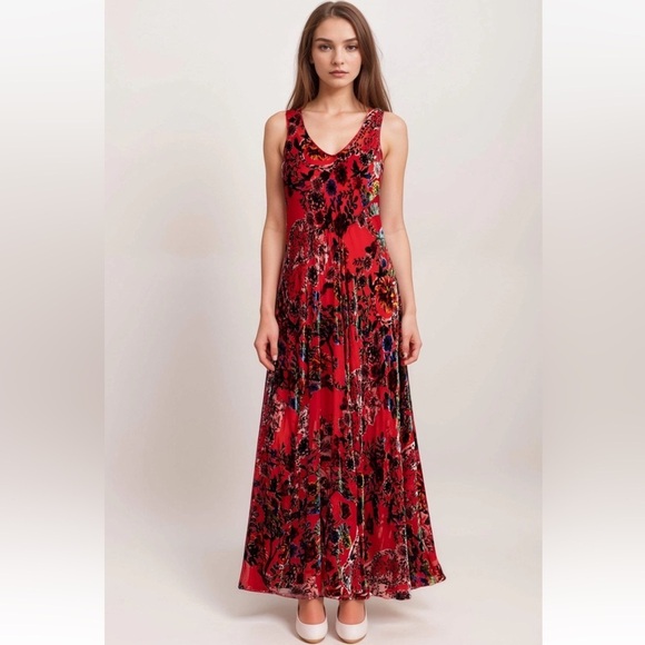 Johnny Was Bias Dress Bobcat Forest Silk Blend Red Floral Maxi SZ XS $575 NWT - Picture 1 of 16